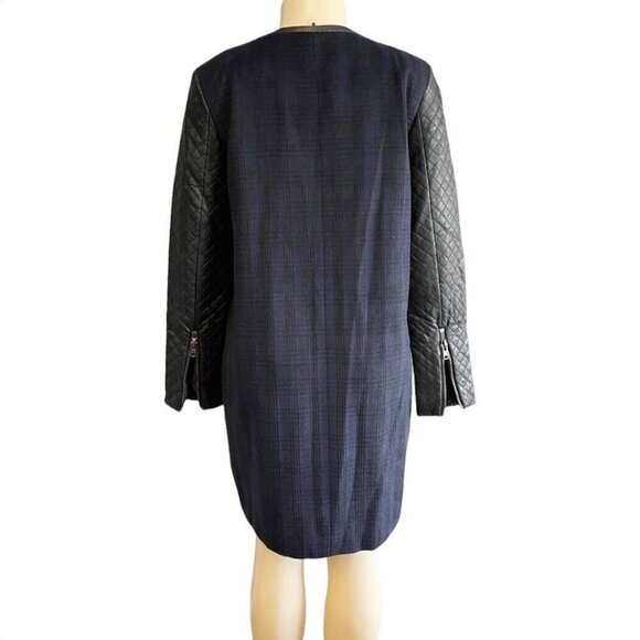 W118‎ Walter Baker Blue Tweed Check Coat Black Faux Leather Quilted Moto Jacket - Picture 6 of 12